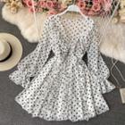 Ruffled Dotted Long Sleeve Chiffon Dress