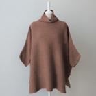 Plain Turtleneck Dolman-sleeve Sweater