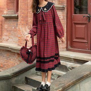 Lapel Gingham Midi Dress