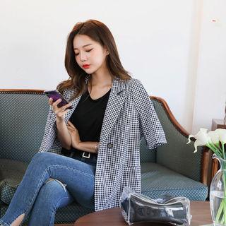 Short-sleeve Gingham Cotton Blazer