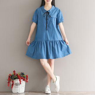Short Sleeve Collared Denim Dress