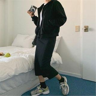 Set: Plain Hoodie + Band-waist Skirt