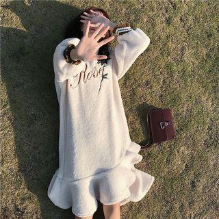Embroidered Ruffle Hem Pullover Dress