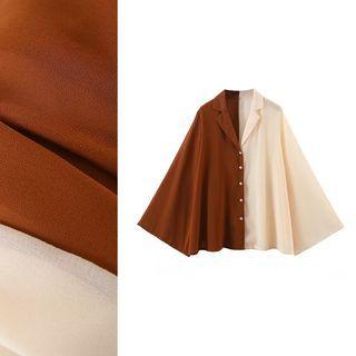 Bell Sleeve Color Block Chiffon Shirt
