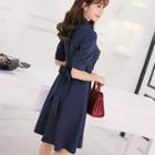 Tie-waist Elbow-sleeved A-line Dress
