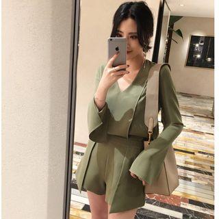 Set: Long-sleeve Top + Wide Leg Shorts