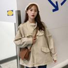 Frill Trim Zip Jacket Khaki - One Size