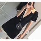 Short-sleeve Collar Knit Mini A-line Dress / Camisole Top