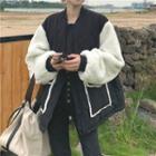 Color-block Fleece Loose-fit Jacket Black - One Size