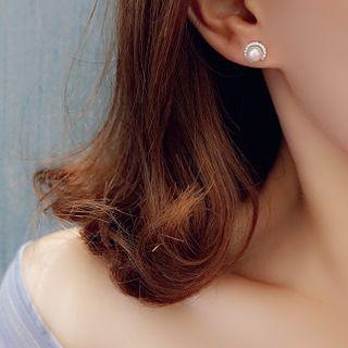 Freshwater Pearl Rhinestone Sterling Silver Earring 1 Pair - Silver & White - One Size