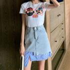 Asymmetric Panel Denim A-line Skirt