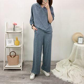 Set: Long-sleeve Hooded T-shirt + Wide-leg Pants