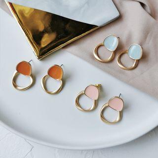 Irregular Glaze Disc Alloy Hoop Earring