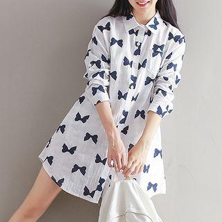 Bow Long-sleeve Shirtdress