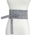 Plaid Lace-up Fabric Wide Belt Black & White - One Size