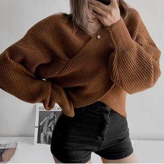 Cropped Twist-front Sweater