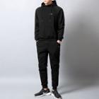 Set: Stand Collar Lettering Embroidered Hoodie + Jogger Pants