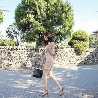 Metal-button Trim Ribbed Bodycon Dress