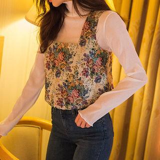 Square-neck Sleeveless Floral Jacquard Top