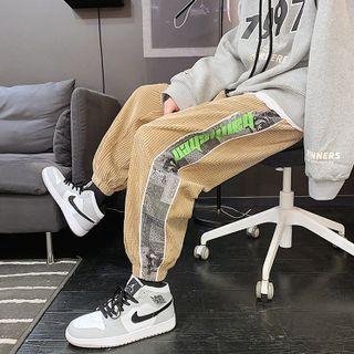 Paisley Print Panel Wide-leg Jogger Pants