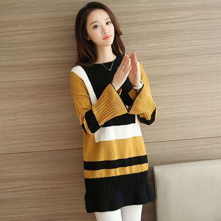 Colour Block Bell-sleeve Knit Dress