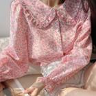 Puff-sleeve Floral Print Blouse Pink - M
