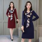 Long-sleeve Plaid Tie-front A-line Dress
