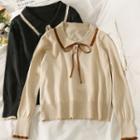Two Tone Bow Knit Button-up Top