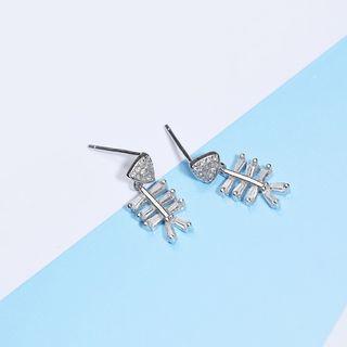 925 Sterling Silver Rhinestone Fish Bone Dangle Earring