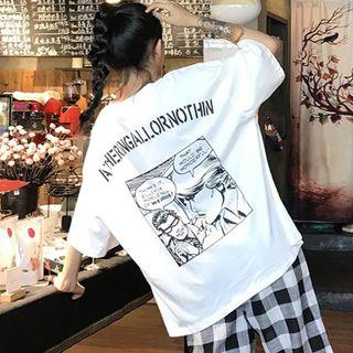 Printed Elbow-sleeve T-shirt / Cropped Harem Pants