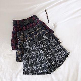 Plaid High-waist Shorts With Belt