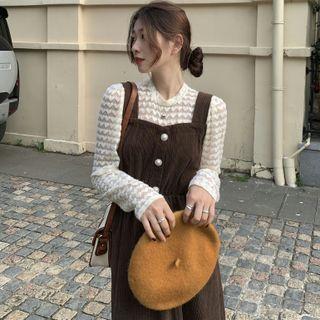 Mock Two-piece Long-sleeve Corduroy Midi Dress