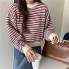 Long-sleeve Stripe Cropped Knit Top