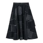 Patchwork Denim A-line Skirt Black - One Size
