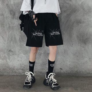 Letter Print Straight-fit Shorts