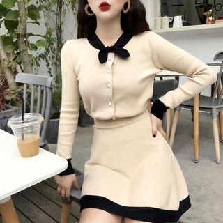 Set: Knit Top + A-line Skirt As Shown In Figure - One Size