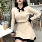 Set: Knit Top + A-line Skirt As Shown In Figure - One Size