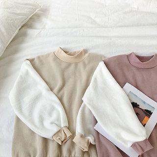 Color-block Crewneck Panel Fleece Sweatshirt