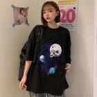 Planet Print Short-sleeve Round Neck T-shirt