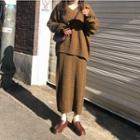 Cable-knit Oversize Sweater / Midi Straight-fit Skirt