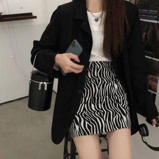 Zebra Print Mini A-line Skirt / Plain Single-breasted Blazer