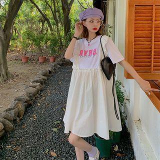 Mock Two Piece Printed Letter Ruffle Dress