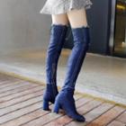 Faux Pearl Block Heel Over-the-knee Boots