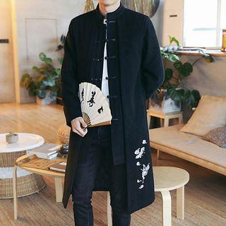 Crane Embroidered Long Coat