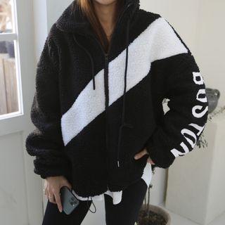 Contrast-panel Letter-printed Sherpa-fleece Jacket