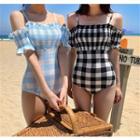Cold-shoulder Gingham Ruffled Swimsuit