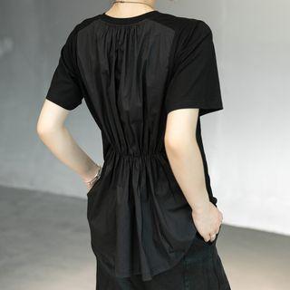 Short Sleeve Color Block Crinkled Tee