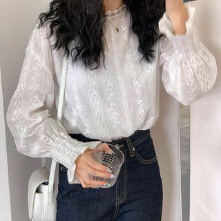 Eyelet Lace Blouse Off-white - One Size
