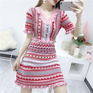 Short Sleeve Pattern Knit Dress