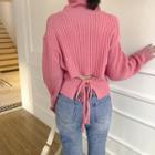 Turtle-neck Tie-back Ribbed Knit Top